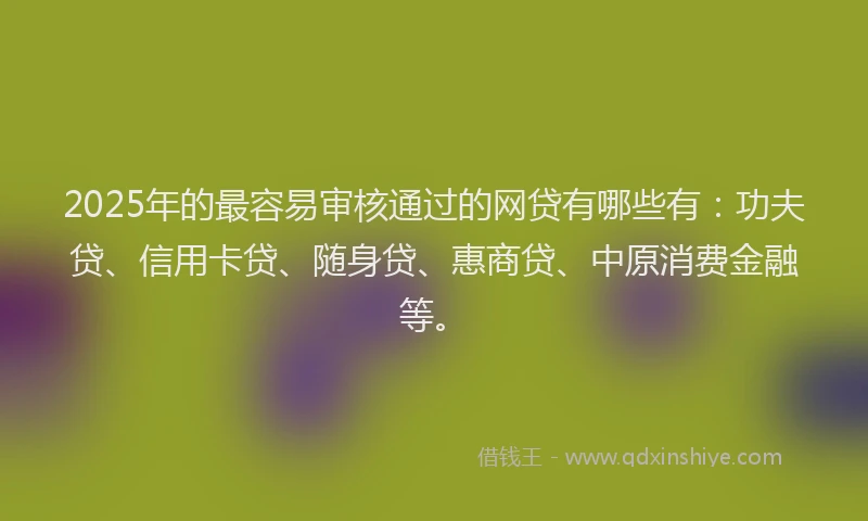 2025年的最容易审核通过的网贷有哪些有：功夫贷、信用卡贷、随身贷、惠商贷、中原消费金融等。