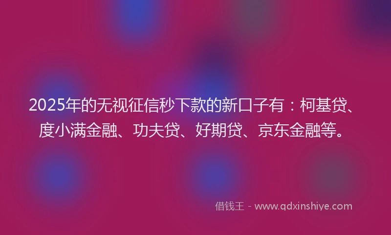 2025年的无视征信秒下款的新口子有：柯基贷、度小满金融、功夫贷、好期贷、京东金融等。