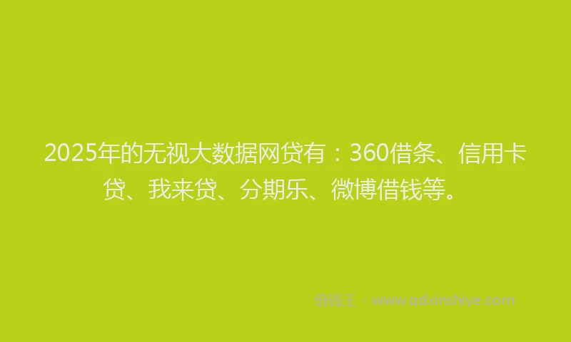 2025年的无视大数据网贷有：360借条、信用卡贷、我来贷、分期乐、微博借钱等。