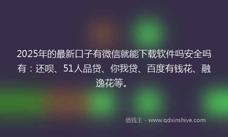 2025年的最新口子有微信就能下载软件吗安全吗有：还呗、51人品贷、你我贷、百度有钱花、融逸花等。