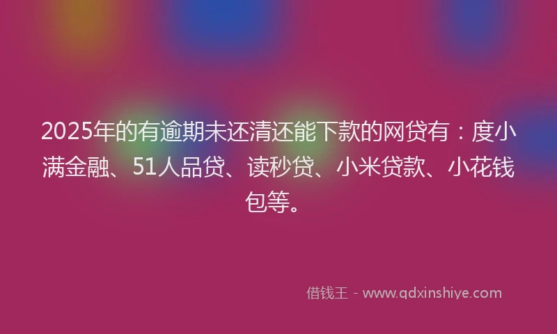 2025年的有逾期未还清还能下款的网贷有：度小满金融、51人品贷、读秒贷、小米贷款、小花钱包等。