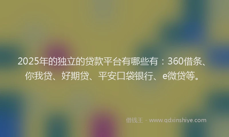 2025年的独立的贷款平台有哪些有：360借条、你我贷、好期贷、平安口袋银行、e微贷等。
