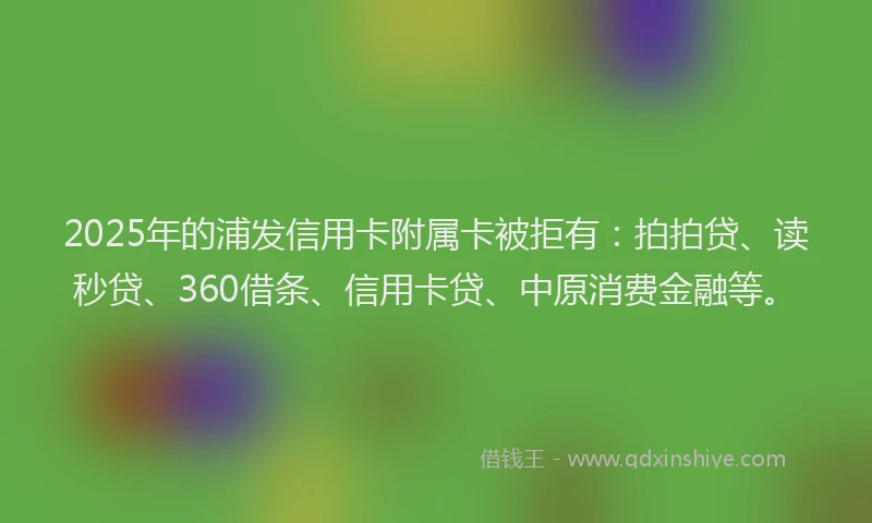 2025年的浦发信用卡附属卡被拒有：拍拍贷、读秒贷、360借条、信用卡贷、中原消费金融等。