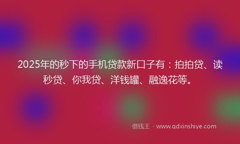 2025年的秒下的手机贷款新口子有：拍拍贷、读秒贷、你我贷、洋钱罐、融逸花等。