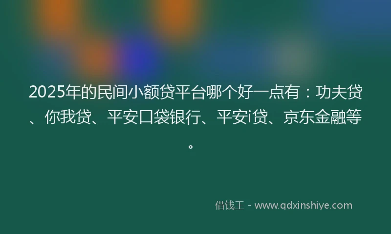 2025年的民间小额贷平台哪个好一点有：功夫贷、你我贷、平安口袋银行、平安i贷、京东金融等。