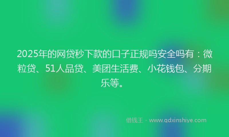 2025年的网贷秒下款的口子正规吗安全吗有：微粒贷、51人品贷、美团生活费、小花钱包、分期乐等。