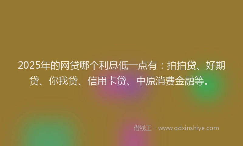 2025年的网贷哪个利息低一点有：拍拍贷、好期贷、你我贷、信用卡贷、中原消费金融等。