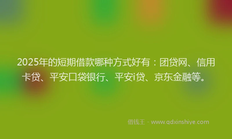 2025年的短期借款哪种方式好有：团贷网、信用卡贷、平安口袋银行、平安i贷、京东金融等。