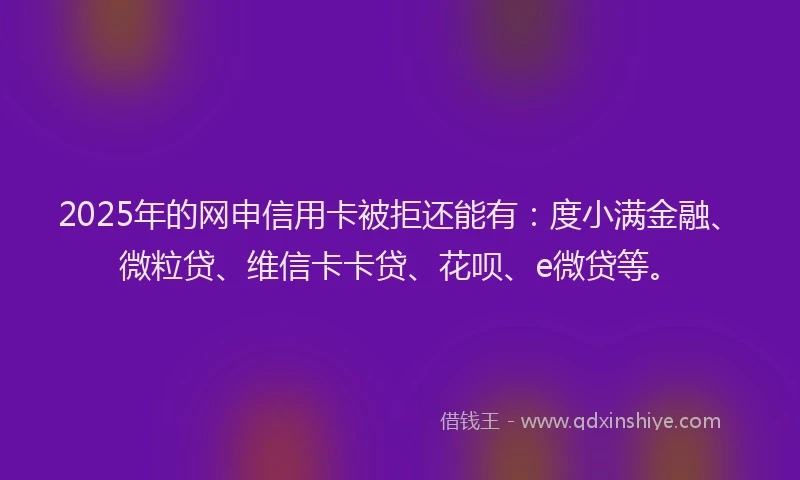 2025年的网申信用卡被拒还能有：度小满金融、微粒贷、维信卡卡贷、花呗、e微贷等。