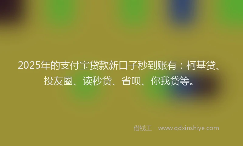 2025年的支付宝贷款新口子秒到账有：柯基贷、投友圈、读秒贷、省呗、你我贷等。
