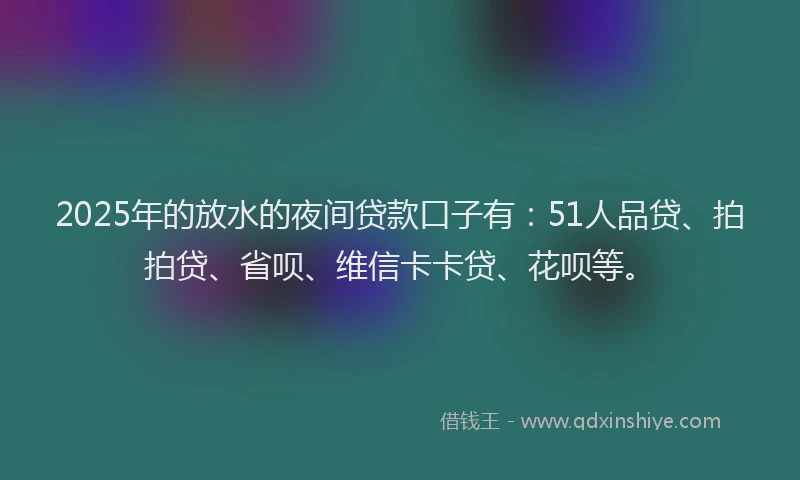2025年的放水的夜间贷款口子有：51人品贷、拍拍贷、省呗、维信卡卡贷、花呗等。