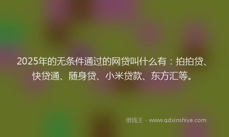 2025年的无条件通过的网贷叫什么有：拍拍贷、快贷通、随身贷、小米贷款、东方汇等。