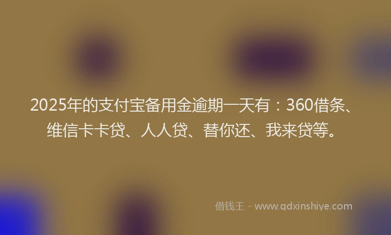 2025年的支付宝备用金逾期一天有：360借条、维信卡卡贷、人人贷、替你还、我来贷等。