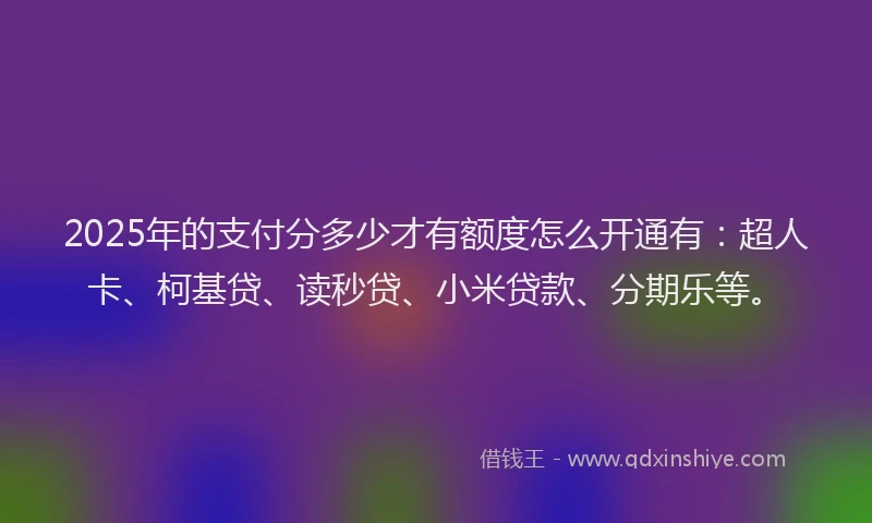 2025年的支付分多少才有额度怎么开通有：超人卡、柯基贷、读秒贷、小米贷款、分期乐等。