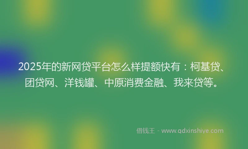 2025年的新网贷平台怎么样提额快有：柯基贷、团贷网、洋钱罐、中原消费金融、我来贷等。
