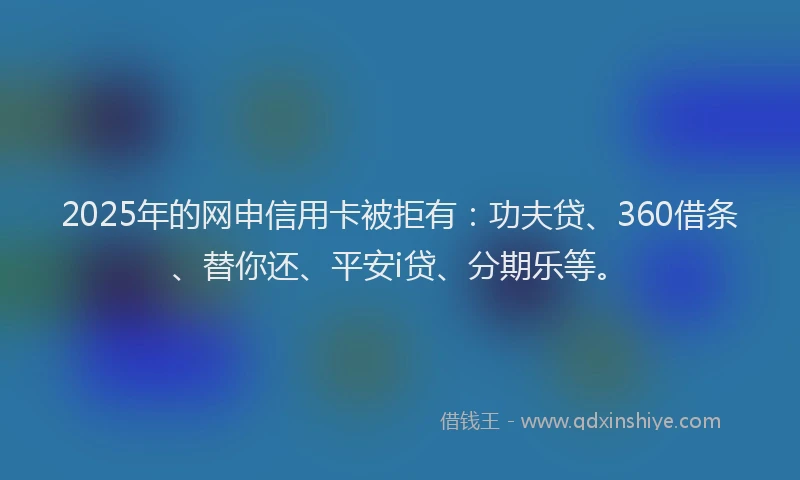 2025年的网申信用卡被拒有：功夫贷、360借条、替你还、平安i贷、分期乐等。