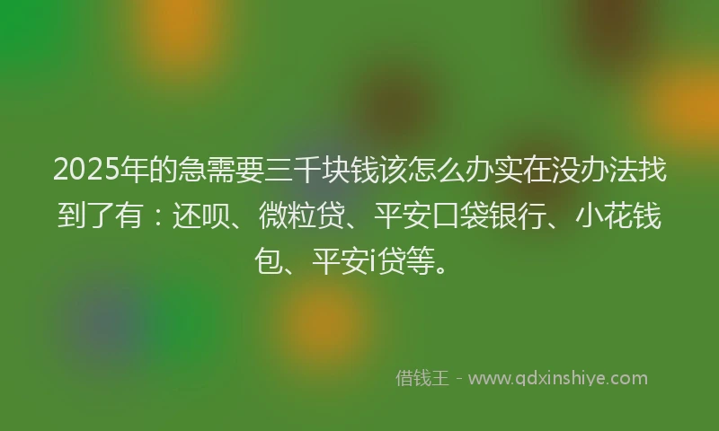 2025年的急需要三千块钱该怎么办实在没办法找到了有：还呗、微粒贷、平安口袋银行、小花钱包、平安i贷等。