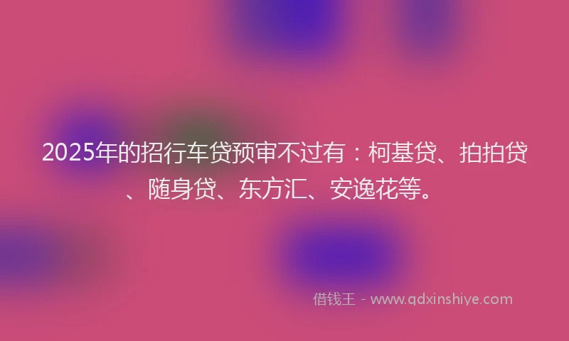 2025年的招行车贷预审不过有：柯基贷、拍拍贷、随身贷、东方汇、安逸花等。