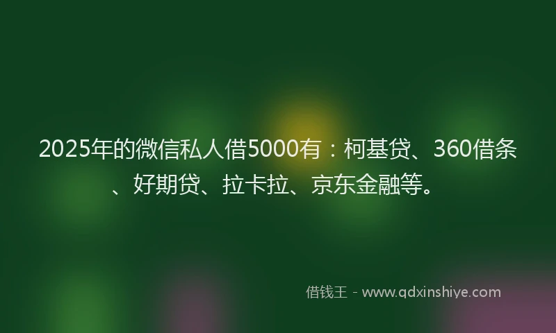 2025年的微信私人借5000有：柯基贷、360借条、好期贷、拉卡拉、京东金融等。
