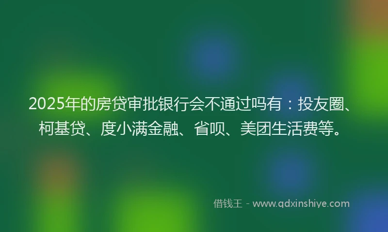 2025年的房贷审批银行会不通过吗有：投友圈、柯基贷、度小满金融、省呗、美团生活费等。