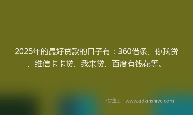 2025年的最好贷款的口子有：360借条、你我贷、维信卡卡贷、我来贷、百度有钱花等。