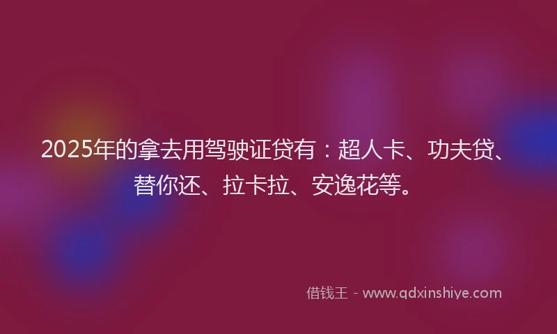 2025年的拿去用驾驶证贷有：超人卡、功夫贷、替你还、拉卡拉、安逸花等。