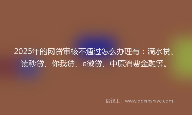 2025年的网贷审核不通过怎么办理有：滴水贷、读秒贷、你我贷、e微贷、中原消费金融等。