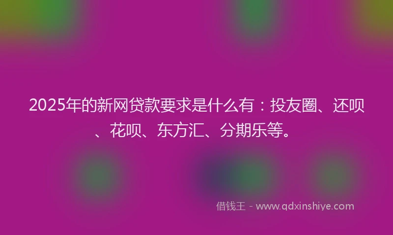 2025年的新网贷款要求是什么有：投友圈、还呗、花呗、东方汇、分期乐等。