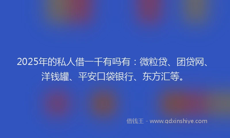 2025年的私人借一千有吗有：微粒贷、团贷网、洋钱罐、平安口袋银行、东方汇等。