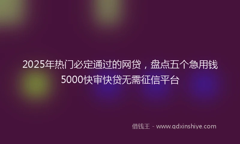 2025年热门必定通过的网贷，盘点五个急用钱5000快审快贷无需征信平台