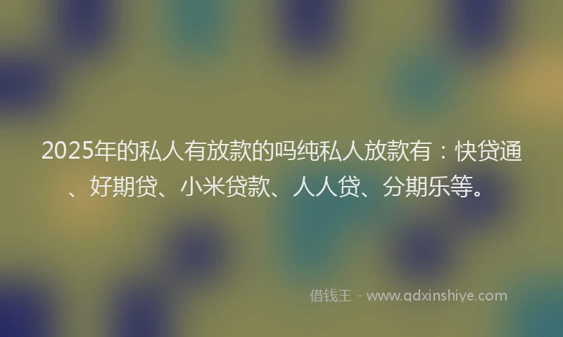 2025年的私人有放款的吗纯私人放款有：快贷通、好期贷、小米贷款、人人贷、分期乐等。