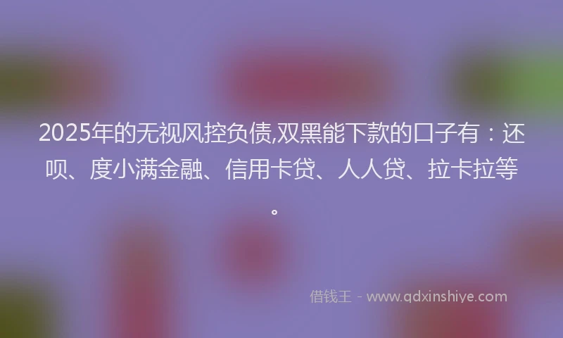 2025年的无视风控负债,双黑能下款的口子有：还呗、度小满金融、信用卡贷、人人贷、拉卡拉等。