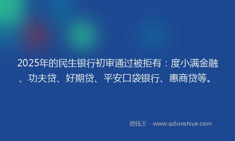 2025年的民生银行初审通过被拒有：度小满金融、功夫贷、好期贷、平安口袋银行、惠商贷等。