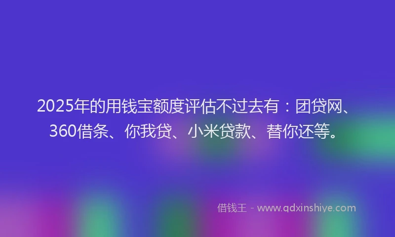 2025年的用钱宝额度评估不过去有：团贷网、360借条、你我贷、小米贷款、替你还等。