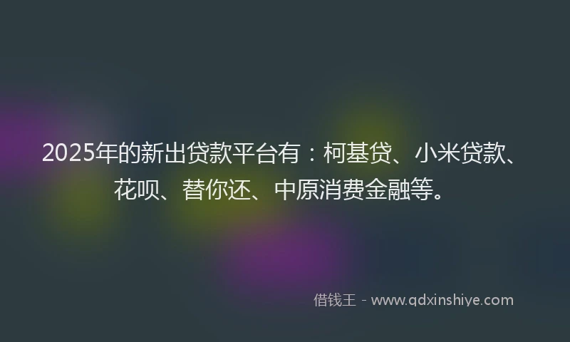 2025年的新出贷款平台有：柯基贷、小米贷款、花呗、替你还、中原消费金融等。