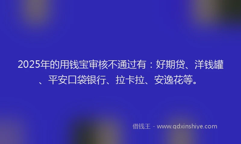 2025年的用钱宝审核不通过有：好期贷、洋钱罐、平安口袋银行、拉卡拉、安逸花等。