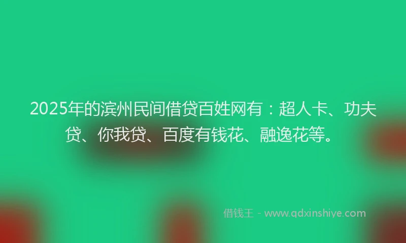 2025年的滨州民间借贷百姓网有：超人卡、功夫贷、你我贷、百度有钱花、融逸花等。