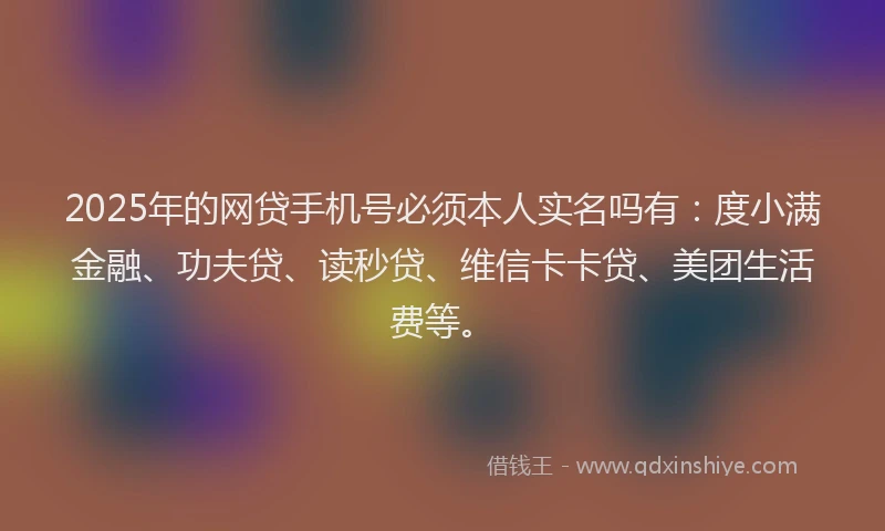 2025年的网贷手机号必须本人实名吗有：度小满金融、功夫贷、读秒贷、维信卡卡贷、美团生活费等。