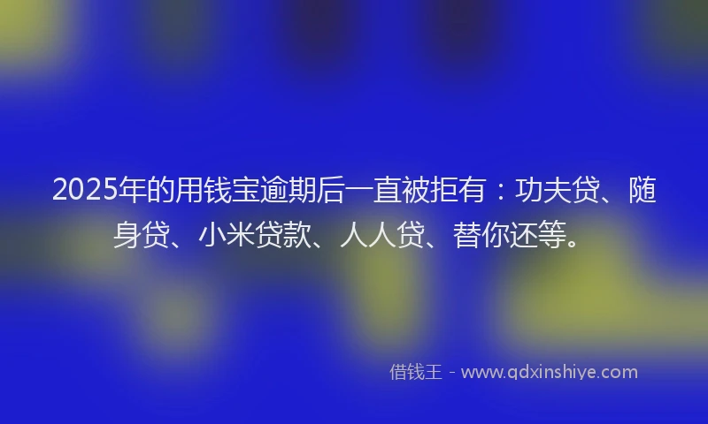2025年的用钱宝逾期后一直被拒有：功夫贷、随身贷、小米贷款、人人贷、替你还等。