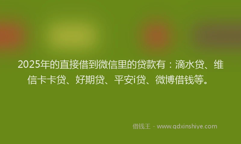 2025年的直接借到微信里的贷款有：滴水贷、维信卡卡贷、好期贷、平安i贷、微博借钱等。
