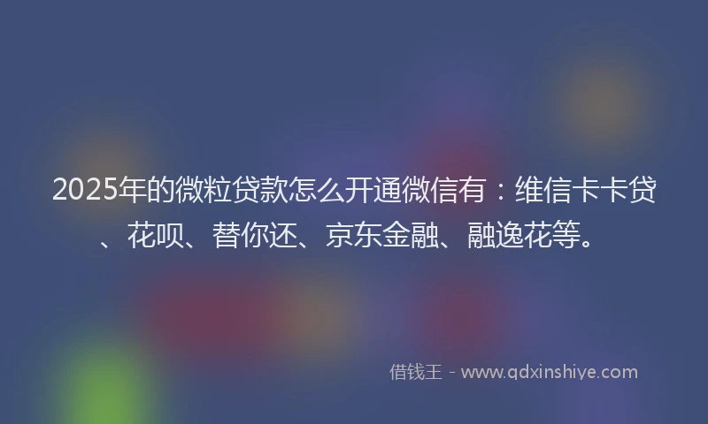 2025年的微粒贷款怎么开通微信有：维信卡卡贷、花呗、替你还、京东金融、融逸花等。