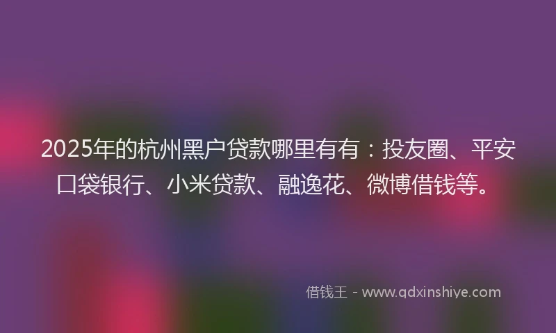 2025年的杭州黑户贷款哪里有有：投友圈、平安口袋银行、小米贷款、融逸花、微博借钱等。