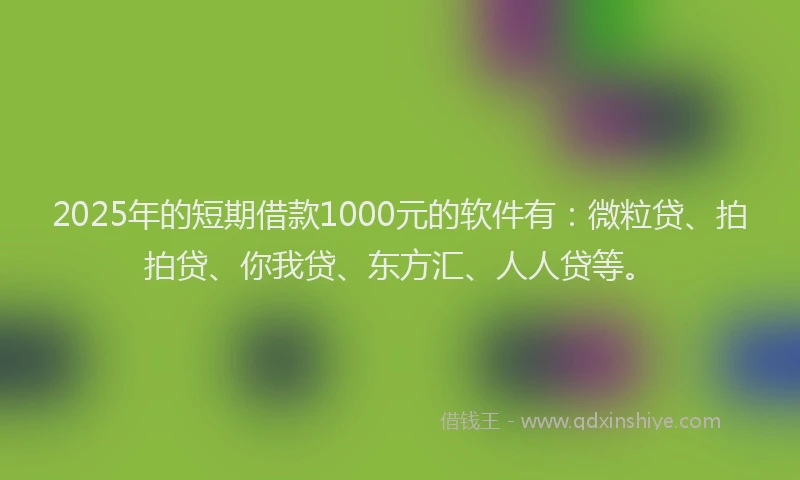 2025年的短期借款1000元的软件有：微粒贷、拍拍贷、你我贷、东方汇、人人贷等。