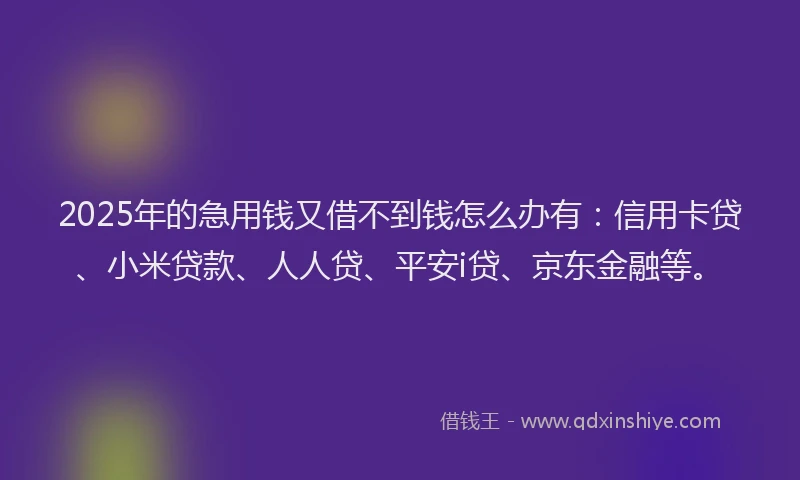 2025年的急用钱又借不到钱怎么办有：信用卡贷、小米贷款、人人贷、平安i贷、京东金融等。