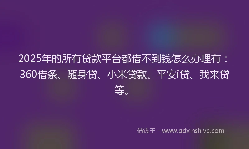 2025年的所有贷款平台都借不到钱怎么办理有：360借条、随身贷、小米贷款、平安i贷、我来贷等。