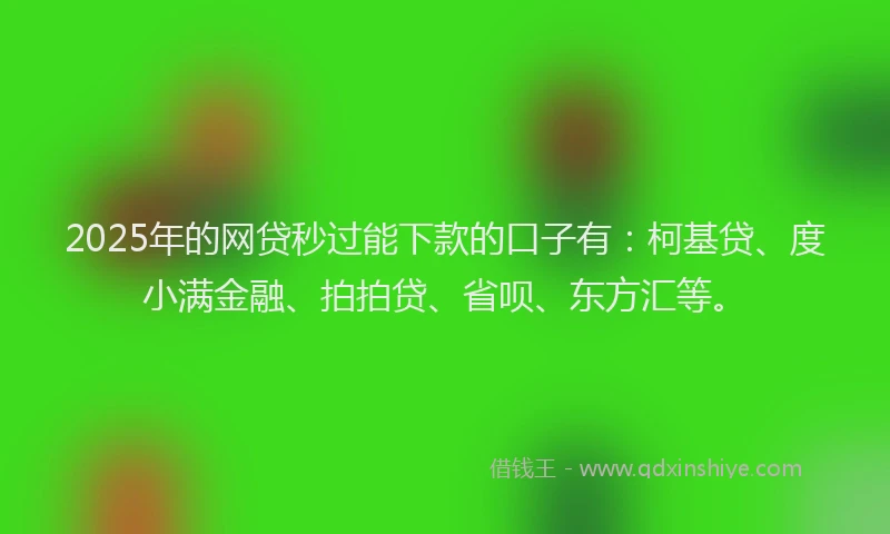 2025年的网贷秒过能下款的口子有：柯基贷、度小满金融、拍拍贷、省呗、东方汇等。