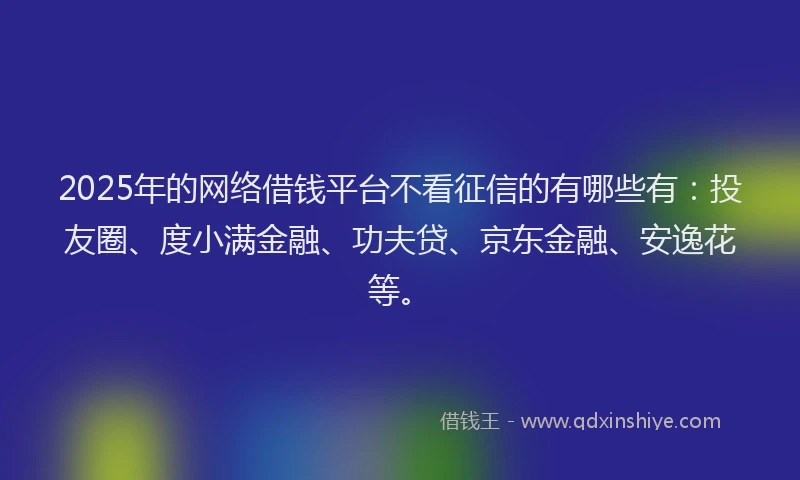 2025年的网络借钱平台不看征信的有哪些有：投友圈、度小满金融、功夫贷、京东金融、安逸花等。