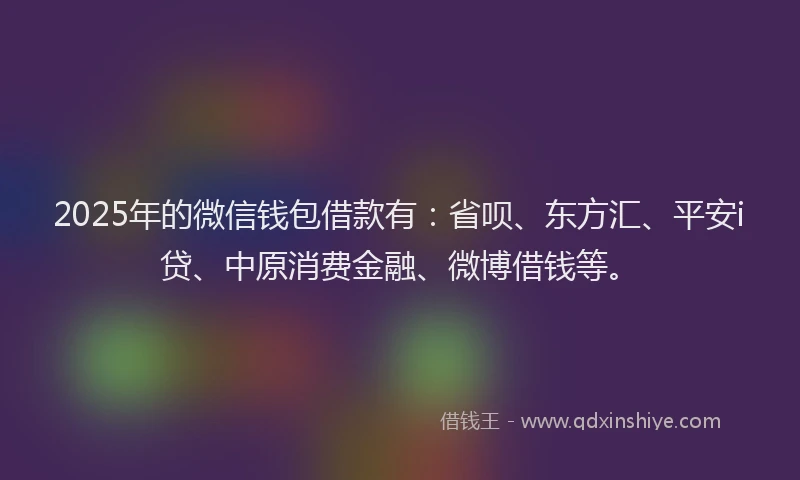 2025年的微信钱包借款有：省呗、东方汇、平安i贷、中原消费金融、微博借钱等。