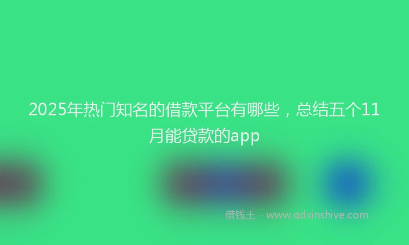 2025年热门知名的借款平台有哪些，总结五个11月能贷款的app
