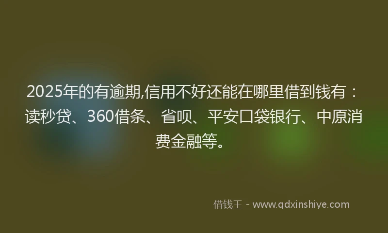2025年的有逾期,信用不好还能在哪里借到钱有：读秒贷、360借条、省呗、平安口袋银行、中原消费金融等。